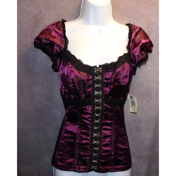 Y2K Discontinued Tripp Purple Brocade Gothic Boned Top NWT - Picture 9 of 9